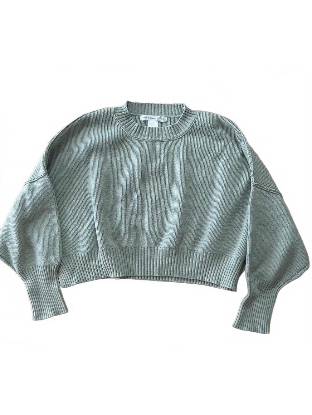 Altar'd State Sage Green Ribbed Knit Cropped Crewneck Sweater - Size S